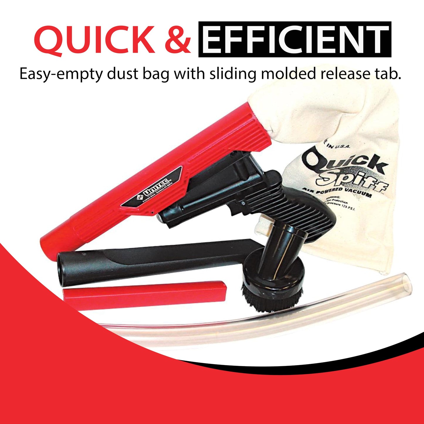 Zendex Tool - QuickSpiff Venturi Air Vacuum with Easy Empty Dust Bag - No Electricity Pneumatic Vacuum with Powerful Suction for Industrial