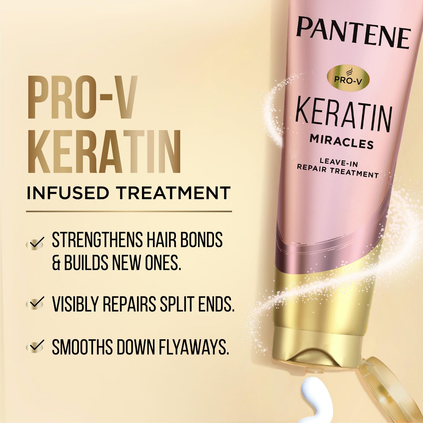 Pantene Keratin Leave-In Conditioner with Argan Oil, Protein Treatment for Dry, Damaged & Color-Treated Hair, Repairs Split Ends