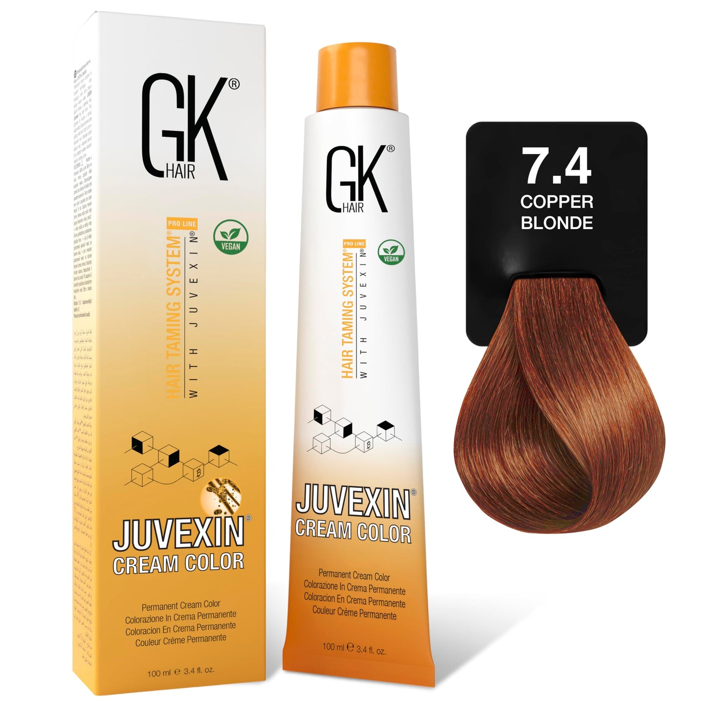 GK HAIR Color Cream 7.4 Copper Blonde-100% Grey Coverage |Semi, Demi-Permanent Results|8-10 Vol-Semi|20-30-40 Vol-Permanent- Professional Salon