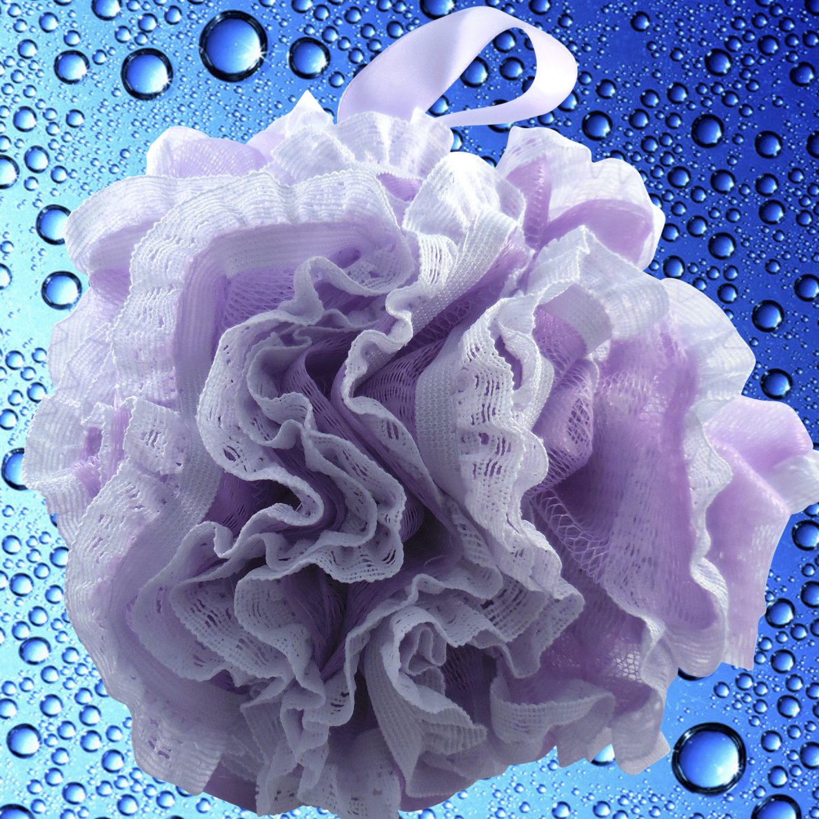 Loofah-Bath-Sponge Lace-Mesh-Set // 2-Scrubs-in-1 by Shower Bouquet/Large Full 60g Pouf (4 Pack Spa Colors) Body Luffa Loofa Loufa Puff - Exfoliate