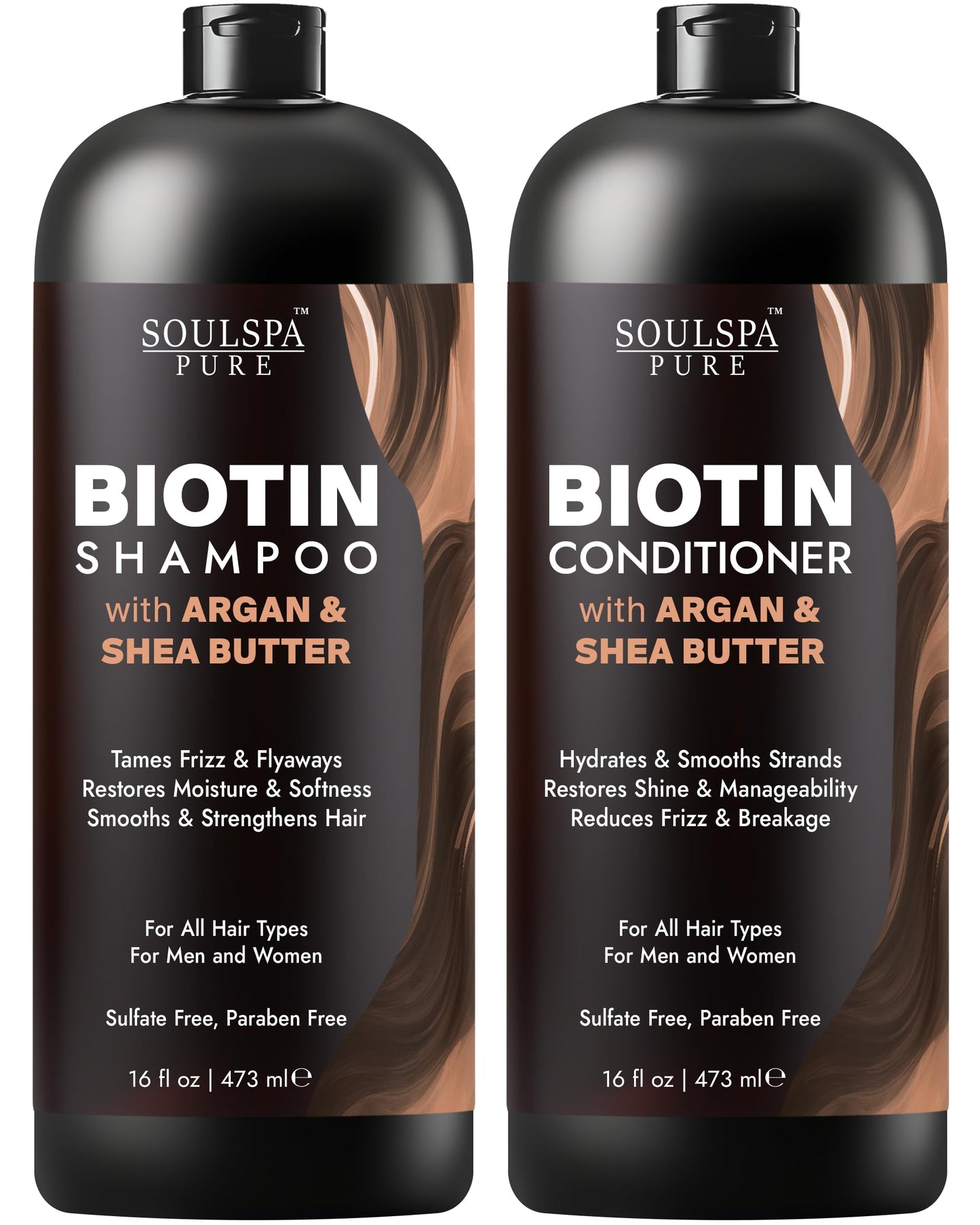 SOULSPA PURE Biotin Argan Oil Shampoo and Conditioner Set - Shea Butter Moisturizing Formula for Curly, Dry & Damaged Hair - Deep Hydration for Men