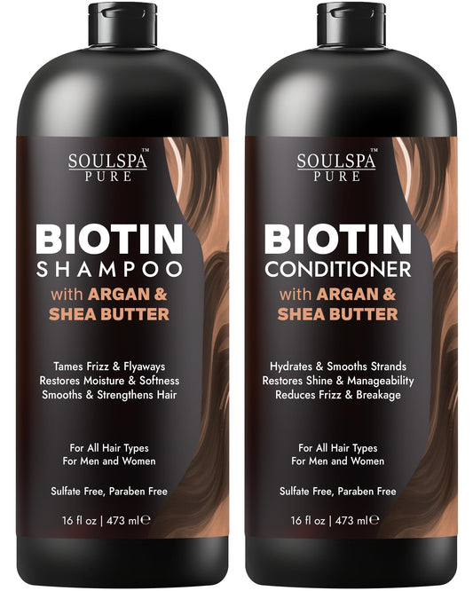 SOULSPA PURE Biotin Argan Oil Shampoo and Conditioner Set - Shea Butter Moisturizing Formula for Curly, Dry & Damaged Hair - Deep Hydration for Men Beauty & Personal Care SOULSPA PURE