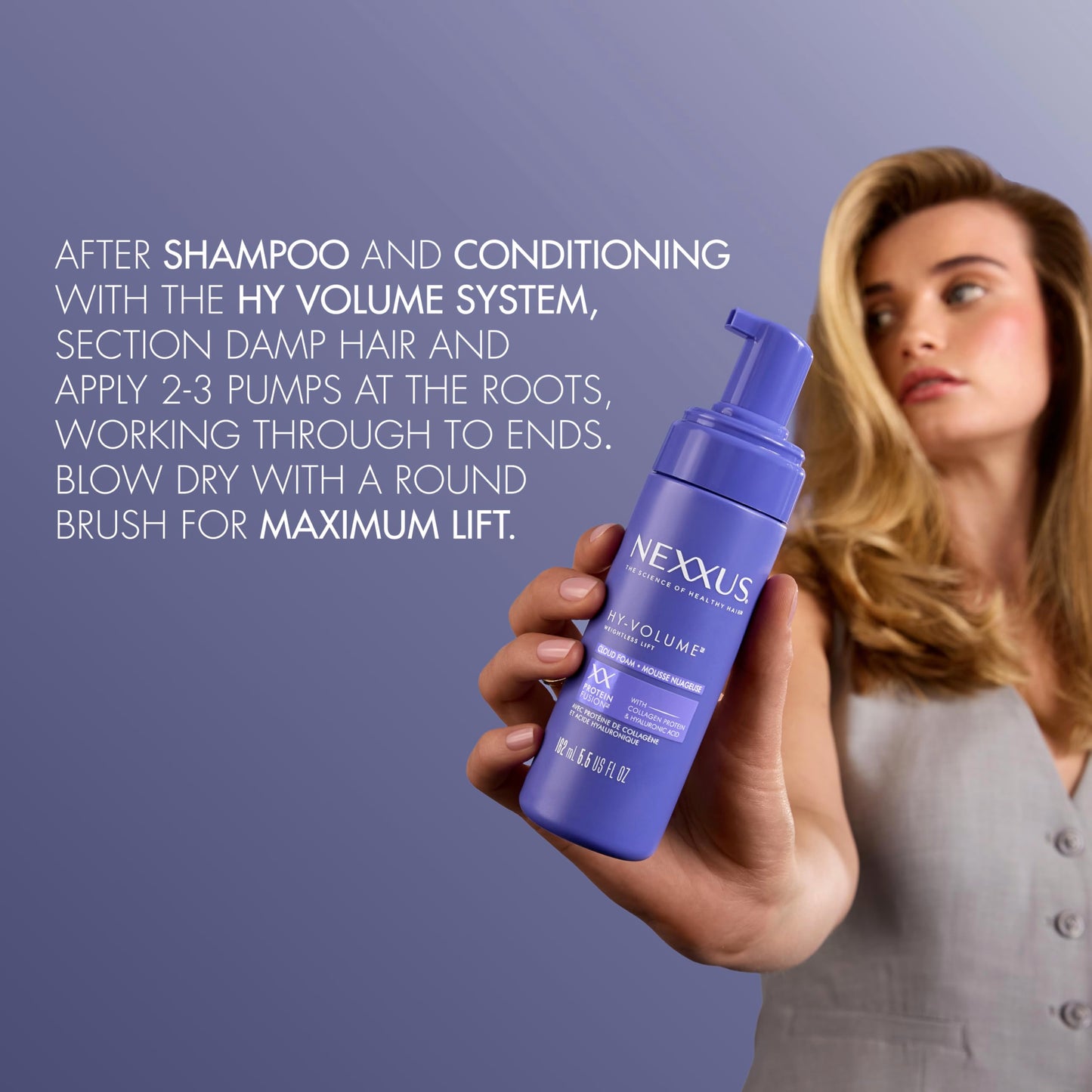 Nexxus Hy-Volume Cloud Foam Hair Foam for Lift and Volume For Flat & Limp Hair Hair Styling Foam Powered by Magnitube Volumizer Technology
