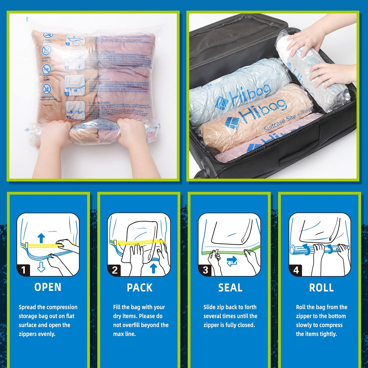 12 Compression Bags for Travel – Vacuum Packing Space Saver Bags for Luggage & Cruise Essentials (12 Pack Travel Bags)