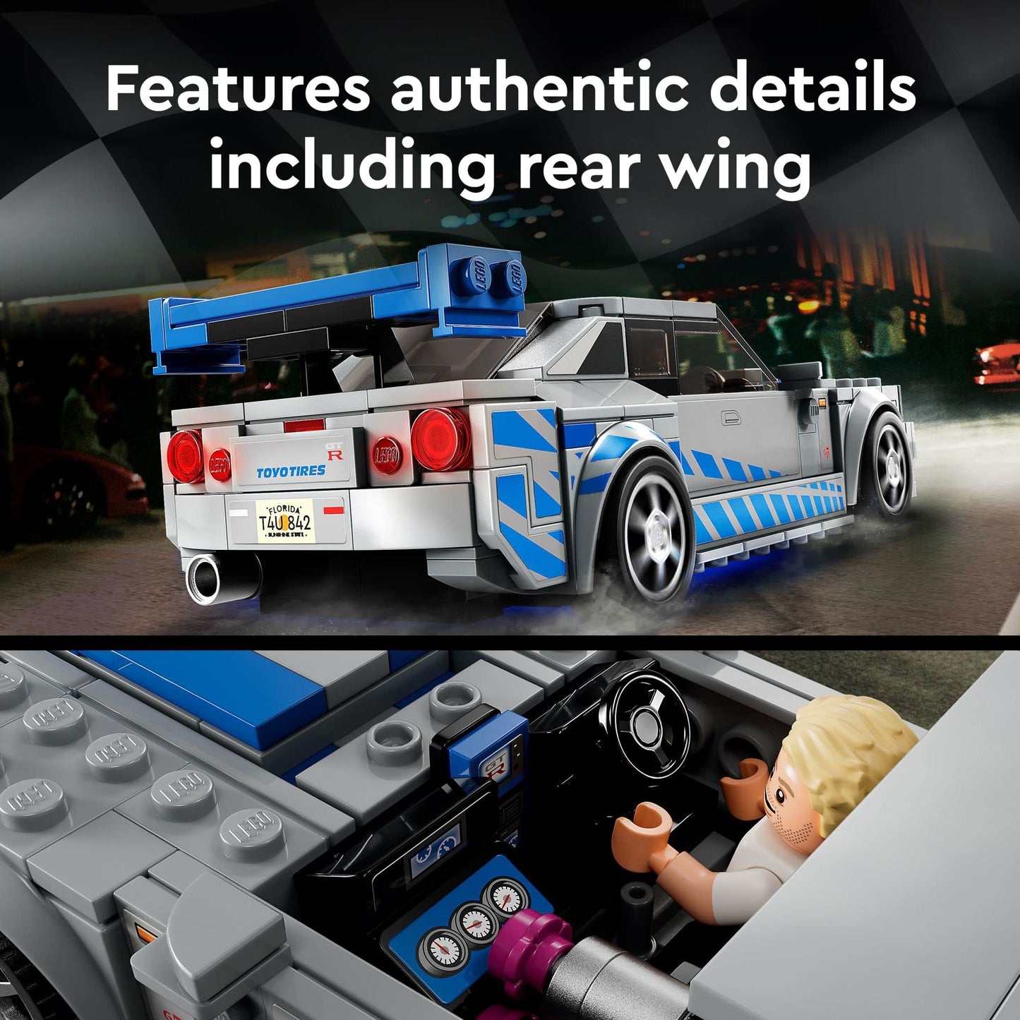 LEGO Speed Champions 2 Fast 2 Furious Nissan Skyline GT-R (R34) 76917, Race Car Model Kit with Minifigure, Collectible Toy for Kids Ages 9+