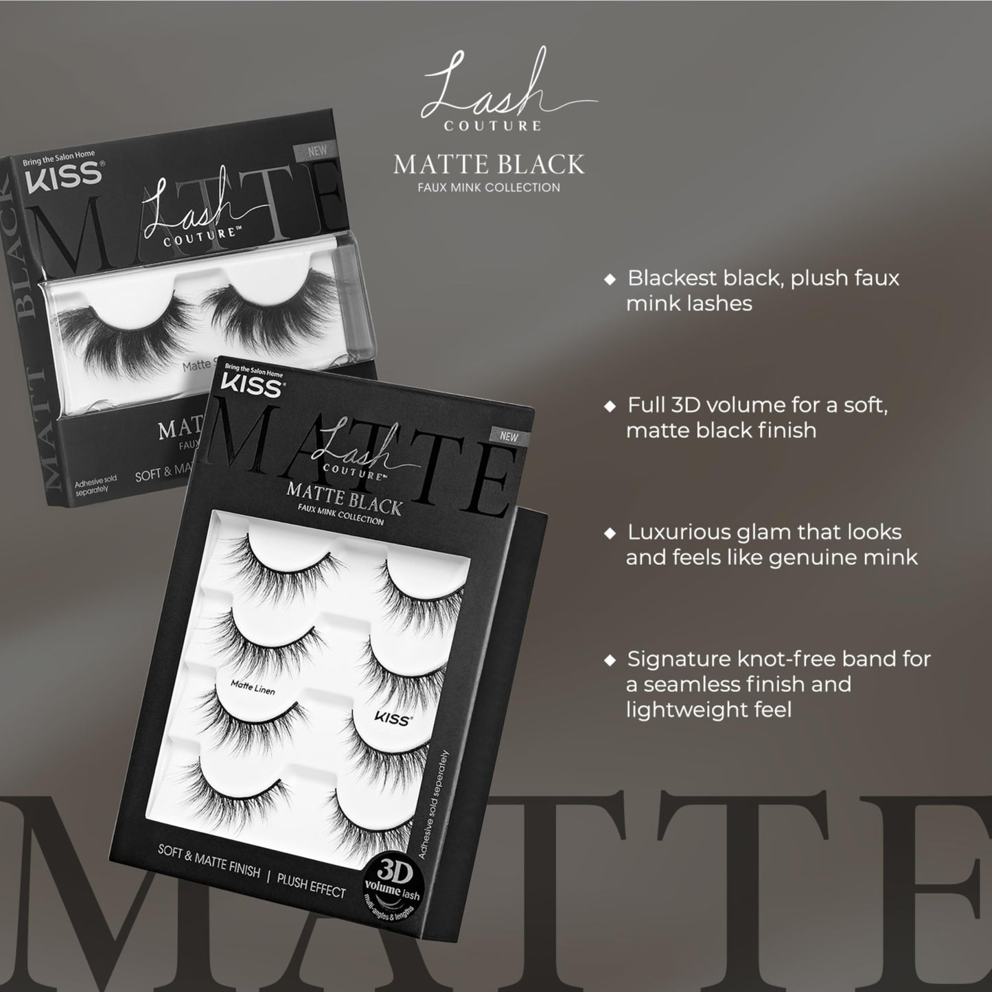 KISS Matte Black, False Eyelashes, 'Matte Sheer', 16mm, Includes 1 Pair Of Lash, Easy to Apply, Reusable Lash Clusters