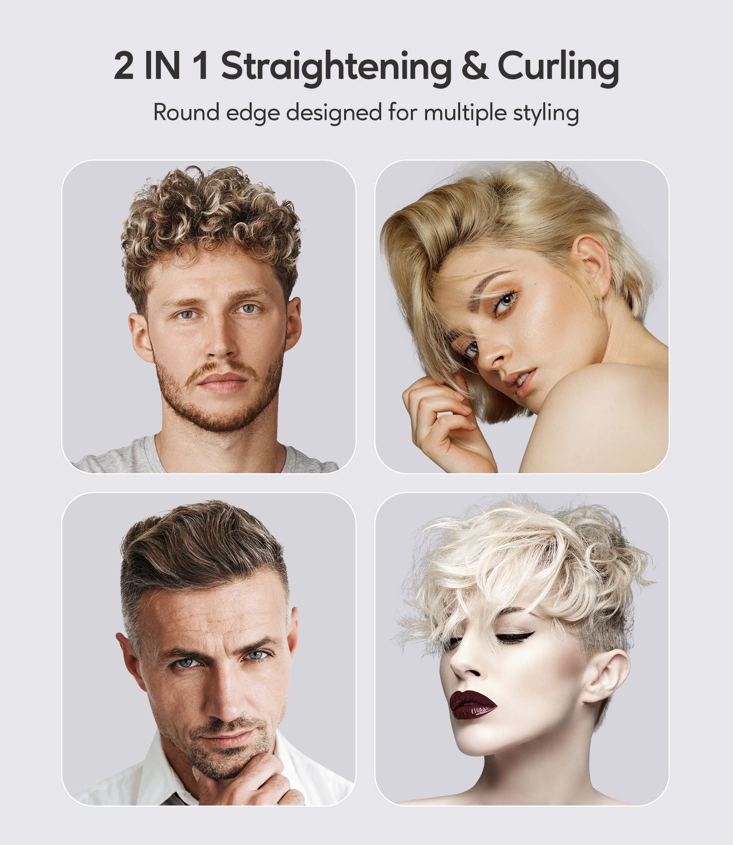 Terviiix 1/2 Inch Flat Iron for Short Hair, Small Hair Straightener and Curler 2-in-1 for Pixie Cuts & Touch-Ups, Rounded Edge Mini Flat Iron for Men