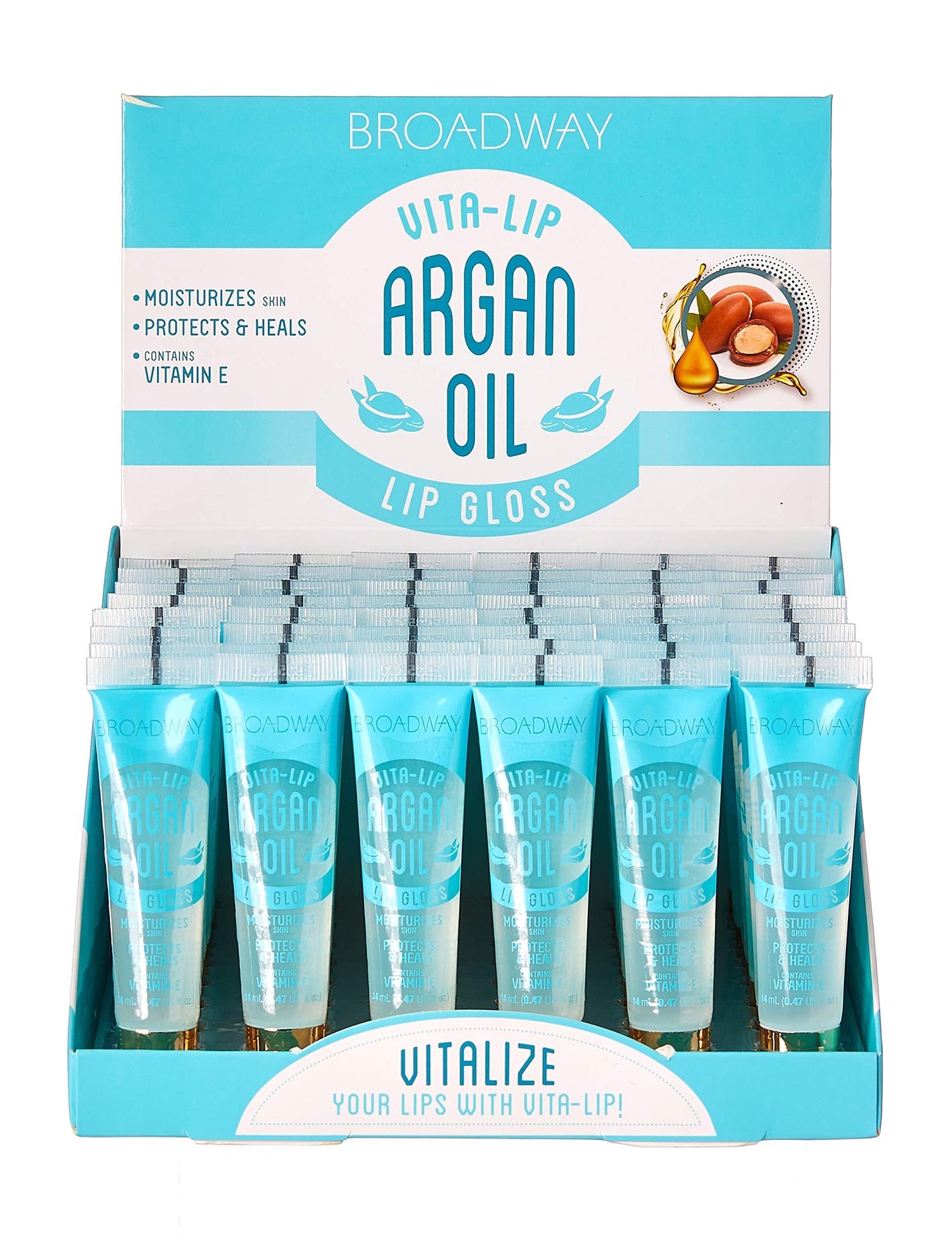 Ruby Kisses Broadway Vita-Lip Clear Lip Gloss (Argan Oil 48 Pack), Ultra-Hydrating & Soothing Formula with Multi-Vitamin Oils, High-Shine Non-Sticky