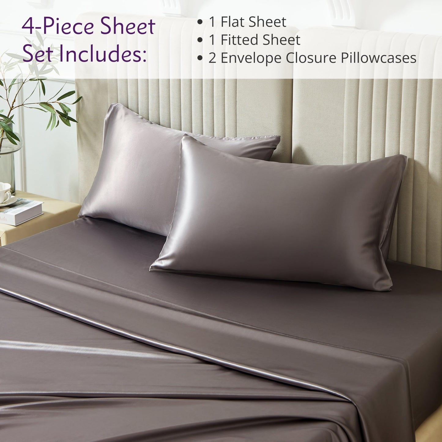 Mulberry Park Silks - 22 Momme 100% Mulberry Silk Sheets - King Size Bed Set - 16" Pocket - Luxurious Bed Sheets & Pillowcases, Skin-Friendly &