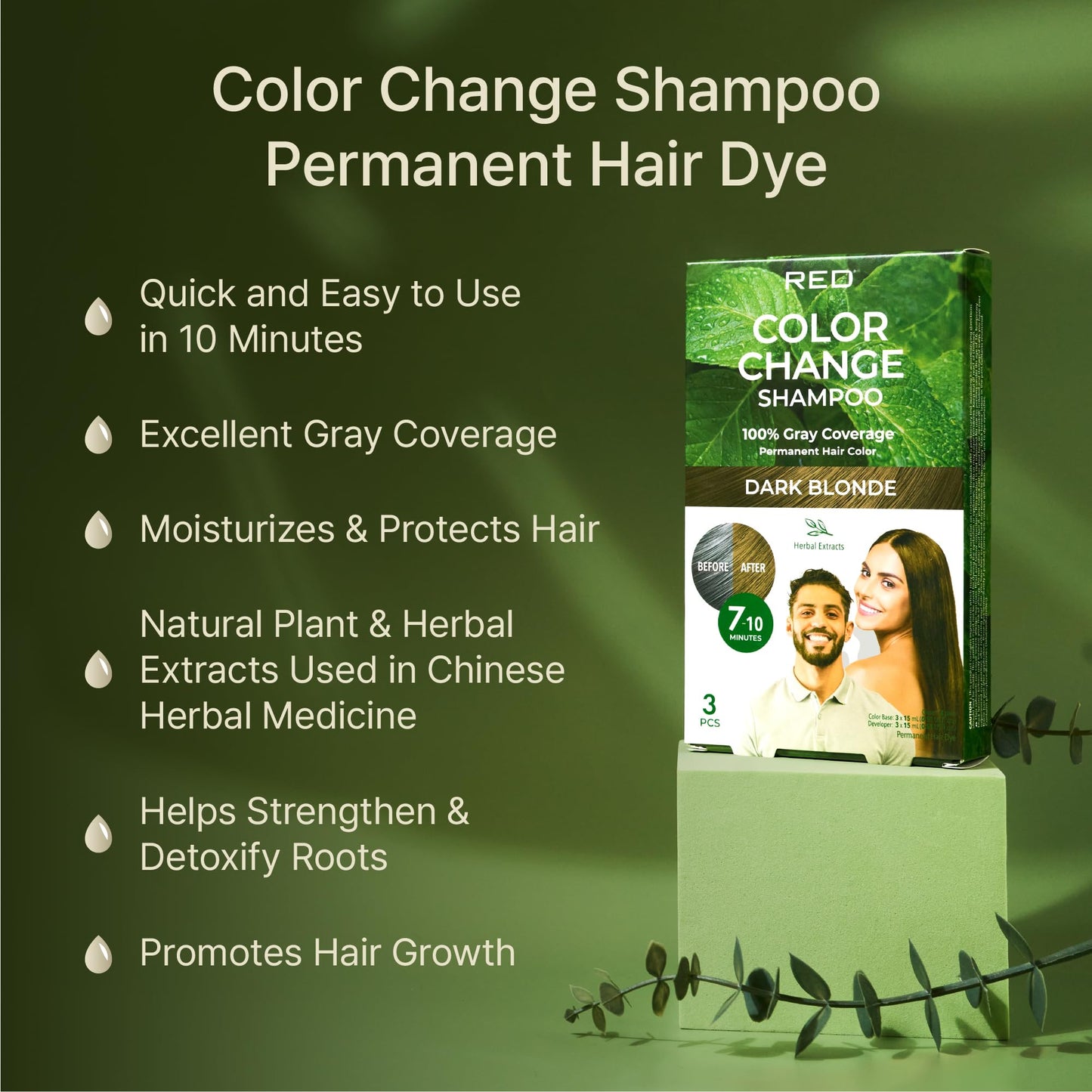 Red by Kiss Color Change Shampoo - Permanent Hair Color with 100% Gray Coverage, Quick 7-10 Minute Formula, No Tools Needed, Herbal Extracts, Includes