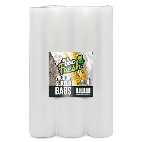 Vac Fresh Food Vacuum Seal Rolls (15" x 50', 3 Rolls) 3.5mil Embossed Food Storage Bags, Vacuum Seal Bags for Meal Prep, Sous Vide Bags for Cooking…