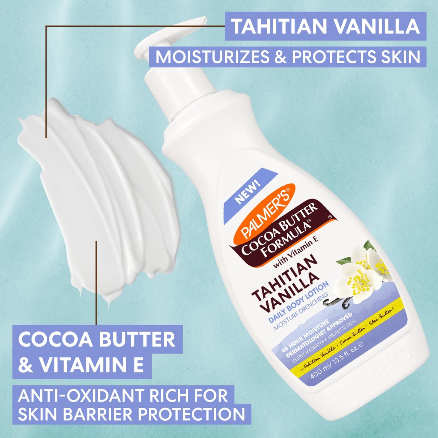 Palmer's Cocoa Butter Formula Tahitian Vanilla Body Lotion, 13.5 Oz, Daily Moisturizing Lotion for Dry Skin with Shea Butter & Vitamin E, Hydrates