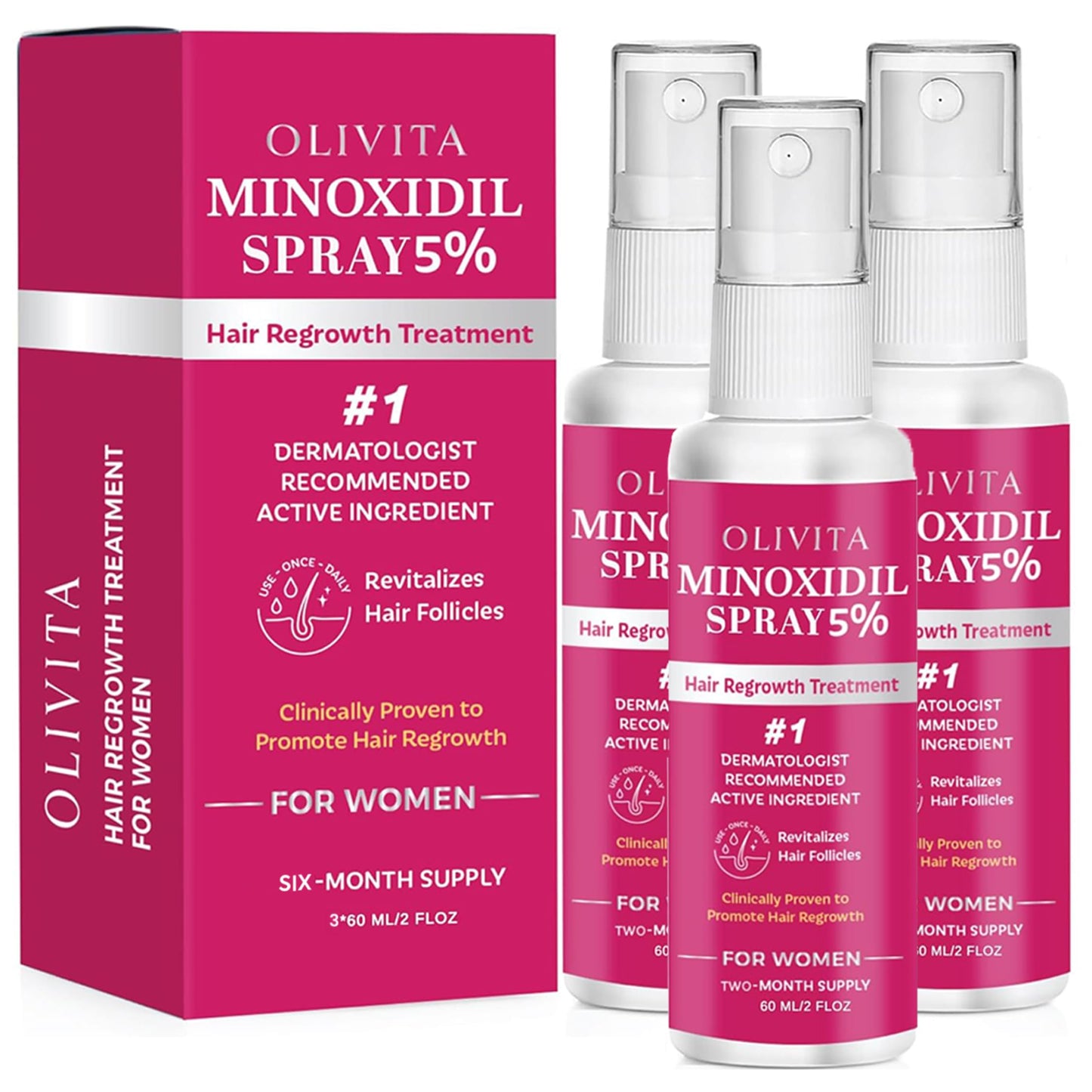 5% Minoxidil Spray for Women Hair Growth: Extra Strength Hair Regrowth Treatment - Revitalize Hair Follicles & Regrow Thicker, Fuller Hair - Hair Loss Beauty and Personal Care OLIVITA Default Title