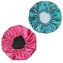 Hanbertti 2pcs of Satin Sleep Bonnet with Adjustable buckle, Silk Bonnet, Reusable Bath Hair Cap for Night Sleeping Reversible Double Layer (Fushia