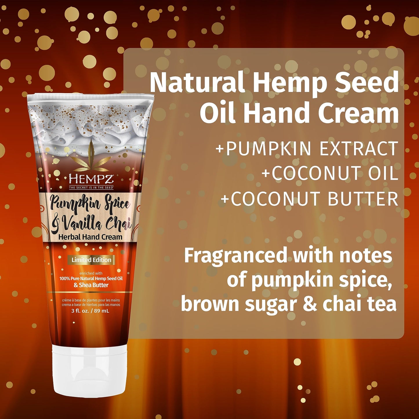 Hempz Pumpkin Spice & Vanilla Chai Moisturizing Hand Cream Lotion (3 Oz) - Mini Fall Scented Travel Cream Skin Care for Women & Men, Made with Shea