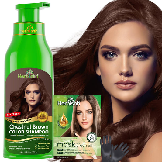 Herbishh Hair Color Shampoo for Gray Hair - Natural Hair Dye Shampoo - Colors Hair in Minutes - Lasts Up To 3-4 Weeks - 500 Ml - 3-In-1 Hair Color