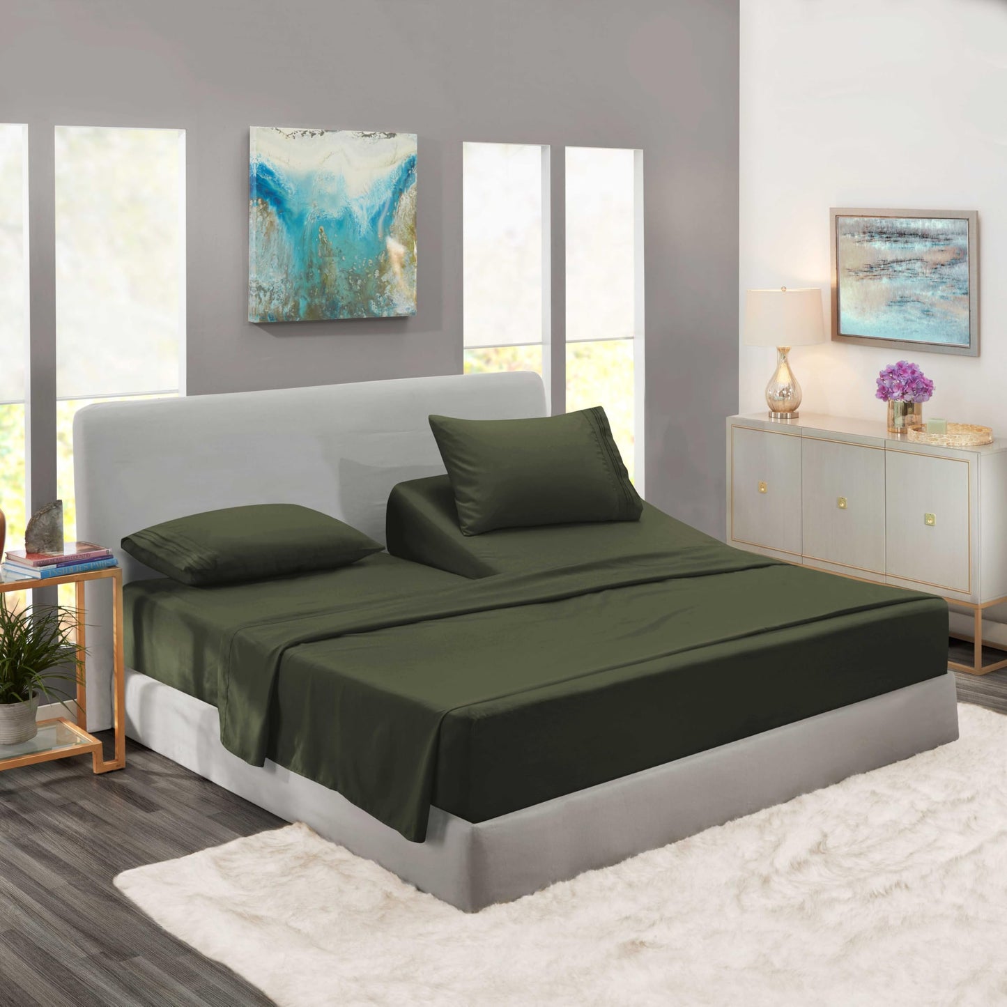 Clara Clark Flex Top King Sheets - Hotel Luxury 6 Piece Bed Sheets for Top Split King Bed - Soft Bedding Sheets & Pillowcases, Head Split King Size.