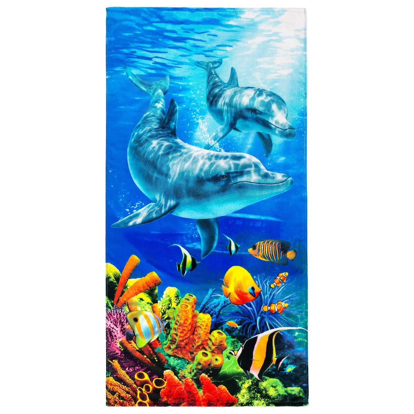 Softerry Dolphins Beach Towel 30 x 60 inch 100% Cotton Coral Reef and Fishes Tropical Island (Dolphins, One Towel)