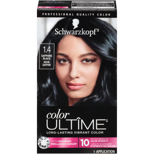 Schwarzkopf Color Ultime 1.4 Sapphire Black Hair Dye, Permanent Intense Black with Diamond Brilliance, Fade-Resistant, Covers Grays, All Hair Textures