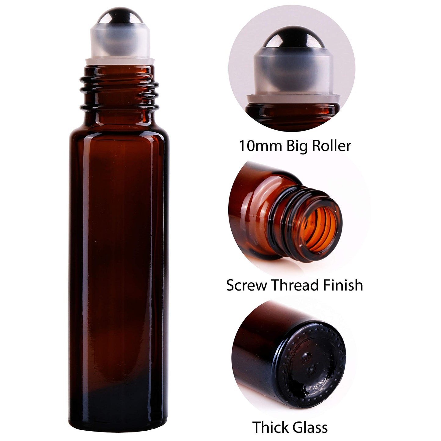 inice 4 Pack Essential Oil Roller Bottles 10ml Amber Glass RollerBall Bottle with Stainless Steel Roller Ball Alloy Cap for Daily Care Beauty and Personal Care inice