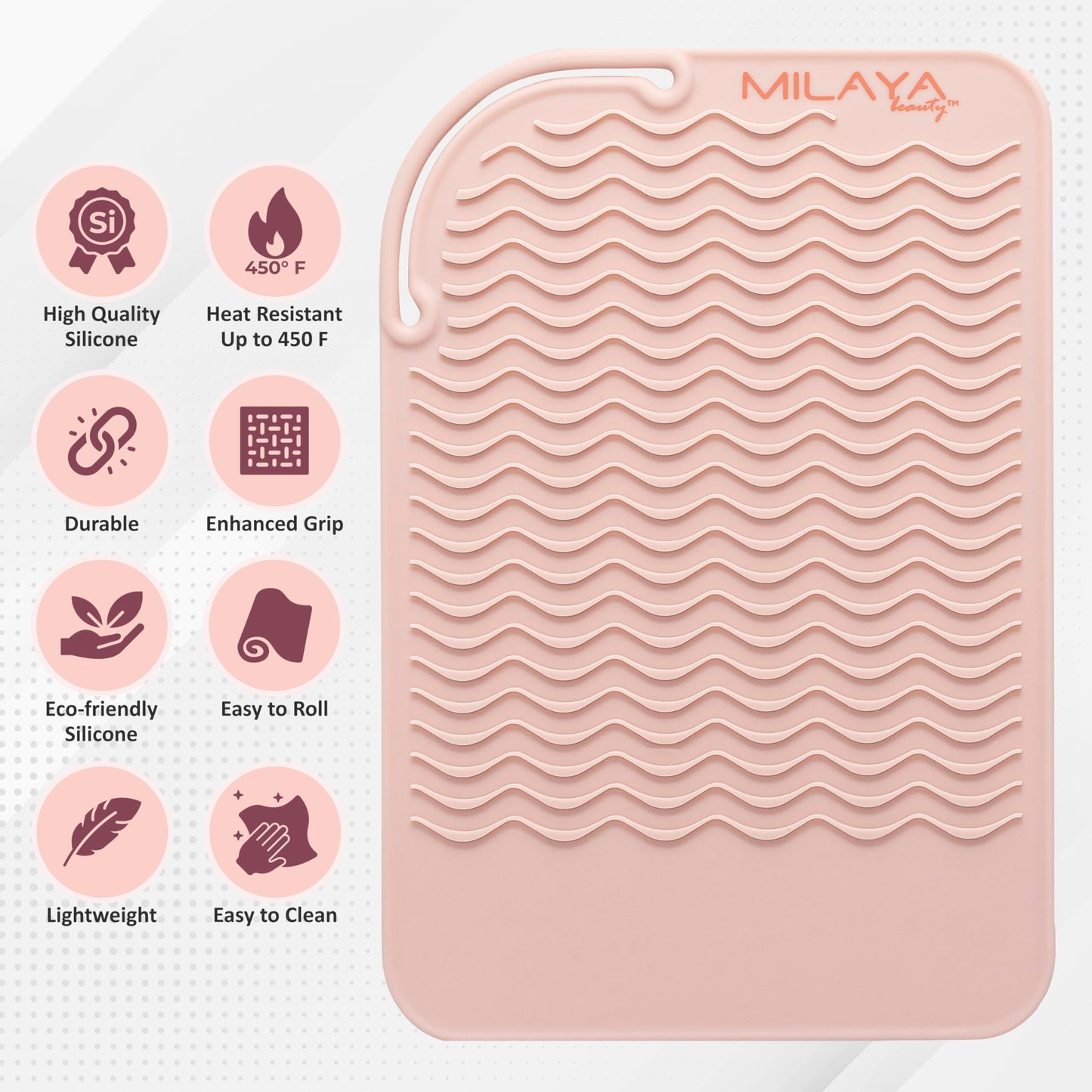 Milaya Beauty Vanity Accessories - Heat Resistant Mat - Silicone Flat Iron & Curling Iron Holder, Non-Slip Vanity Mat & Hot Tool Mat for Home, Salon