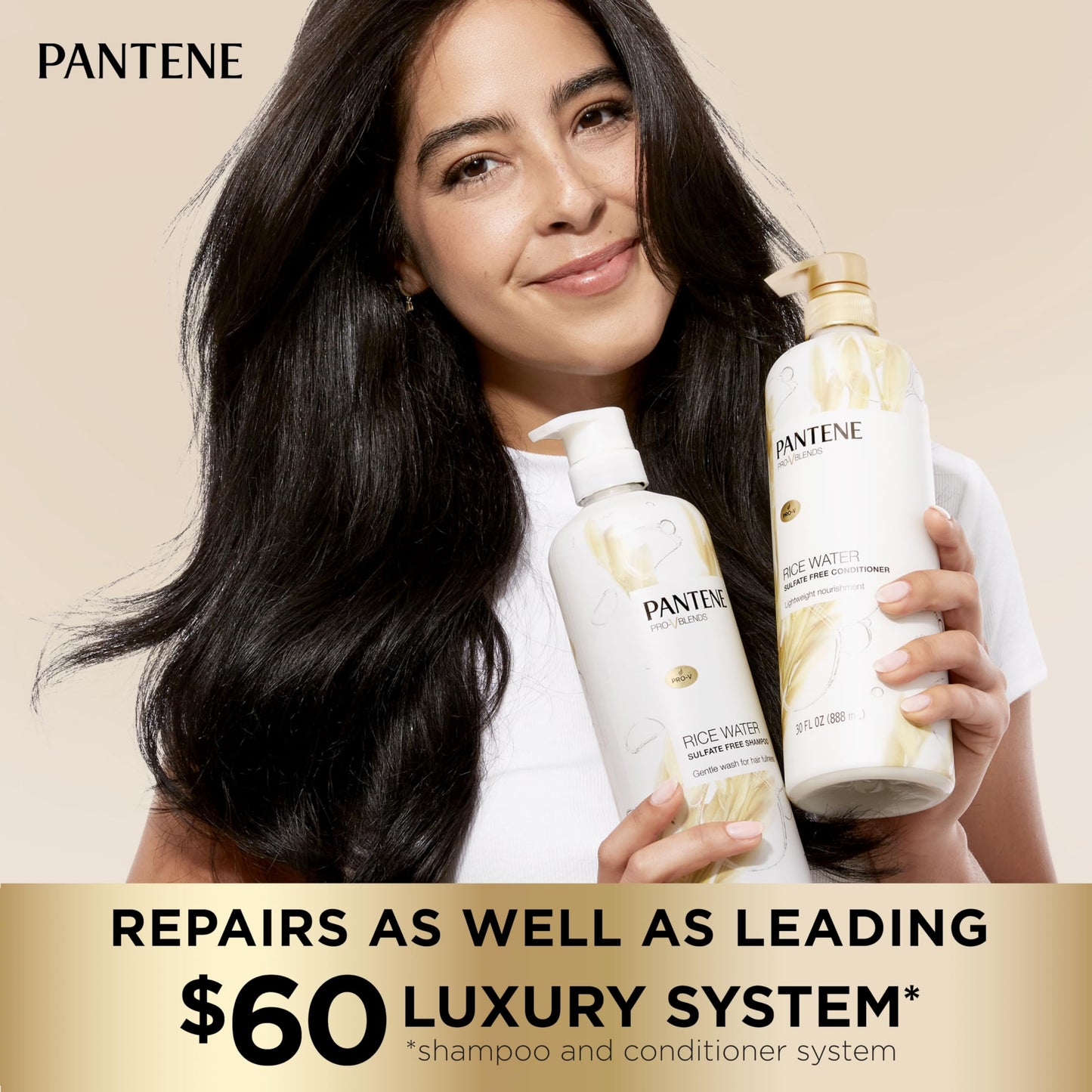 Pantene Sulfate Free Shampoo with Rice Water, Protects Natural Hair Growth, Volumizing, for Women, Nutrient Infused with Vitamin B5, Safe for Color