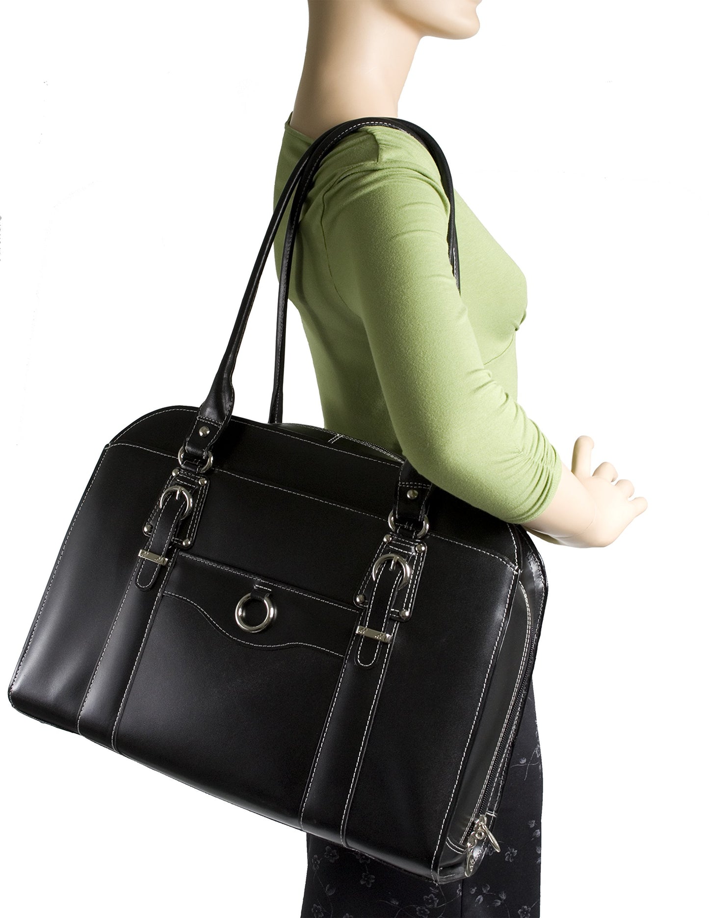 McKleinUSA W Series, Hillside, Top Grain Cowhide Leather, 14" Leather Ladies' Laptop Briefcase, Black (96525), 17"x5"x12.5"