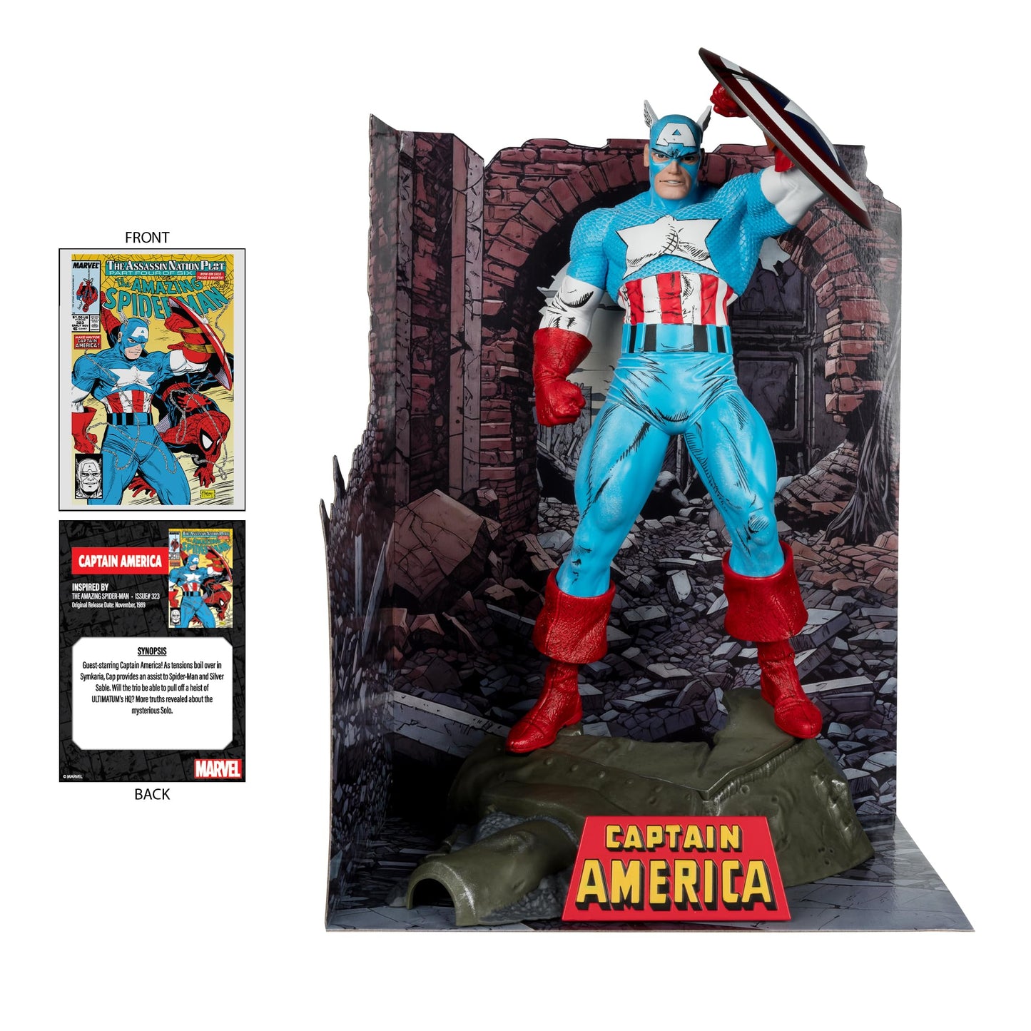 McFarlane Toys - Marvel Captain America 1:6th Scale Posed Figure with Scene & Comic (The Amazing Spider-Man #323)
