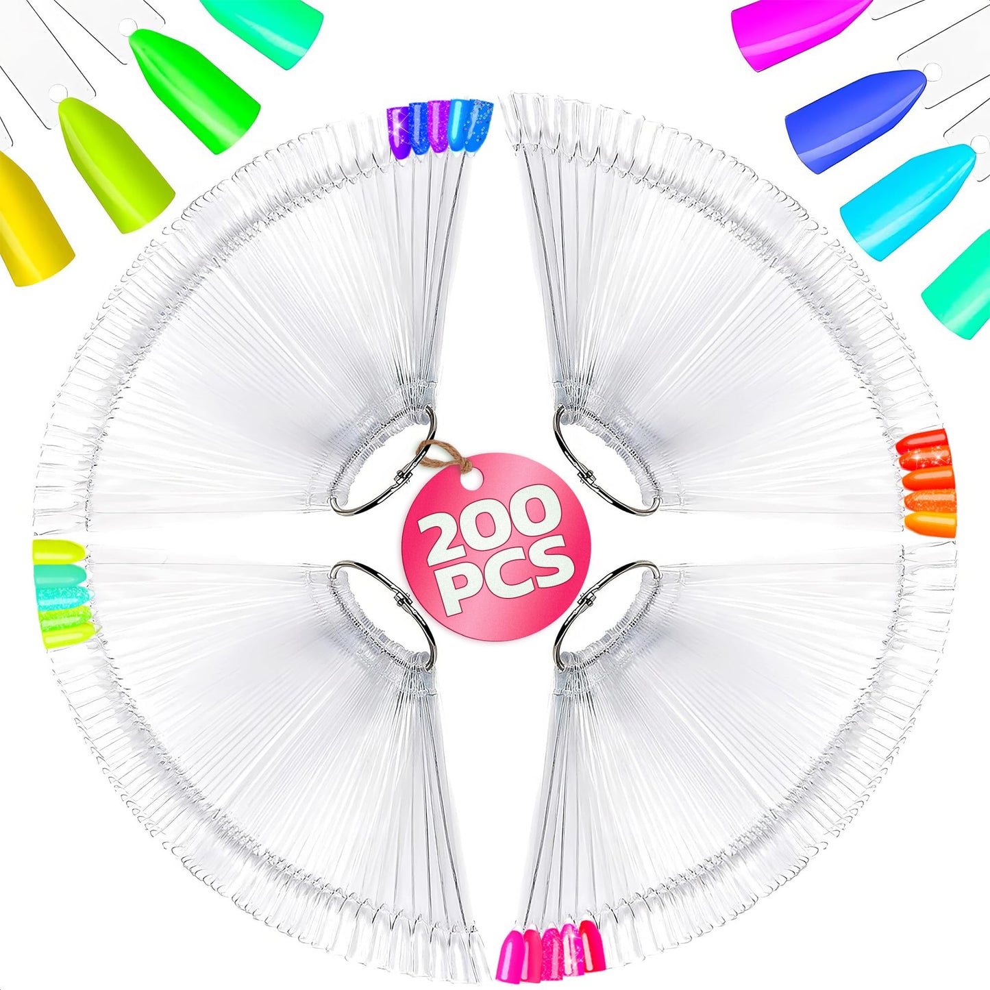 200 Pcs Nail Swatch Sticks - Clear Swatches for Gel Polish - Transparent Acrylic Practice Tips with Metal Rings | Suitable for Adding Designs Beauty and Personal Care Novsix
