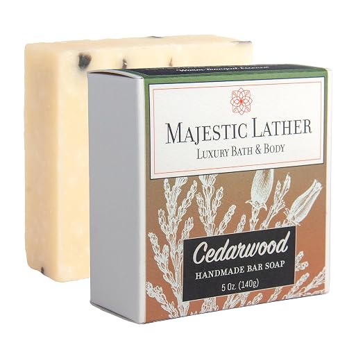 Cedarwood Luxury Handmade Bar Soap for Face & Body, Skin Soothing, Gentle Cleansing, Moisturizing & Nourishing - Shea Butter & Natural Oils. Cold Beauty & Personal Care Majestic Lather