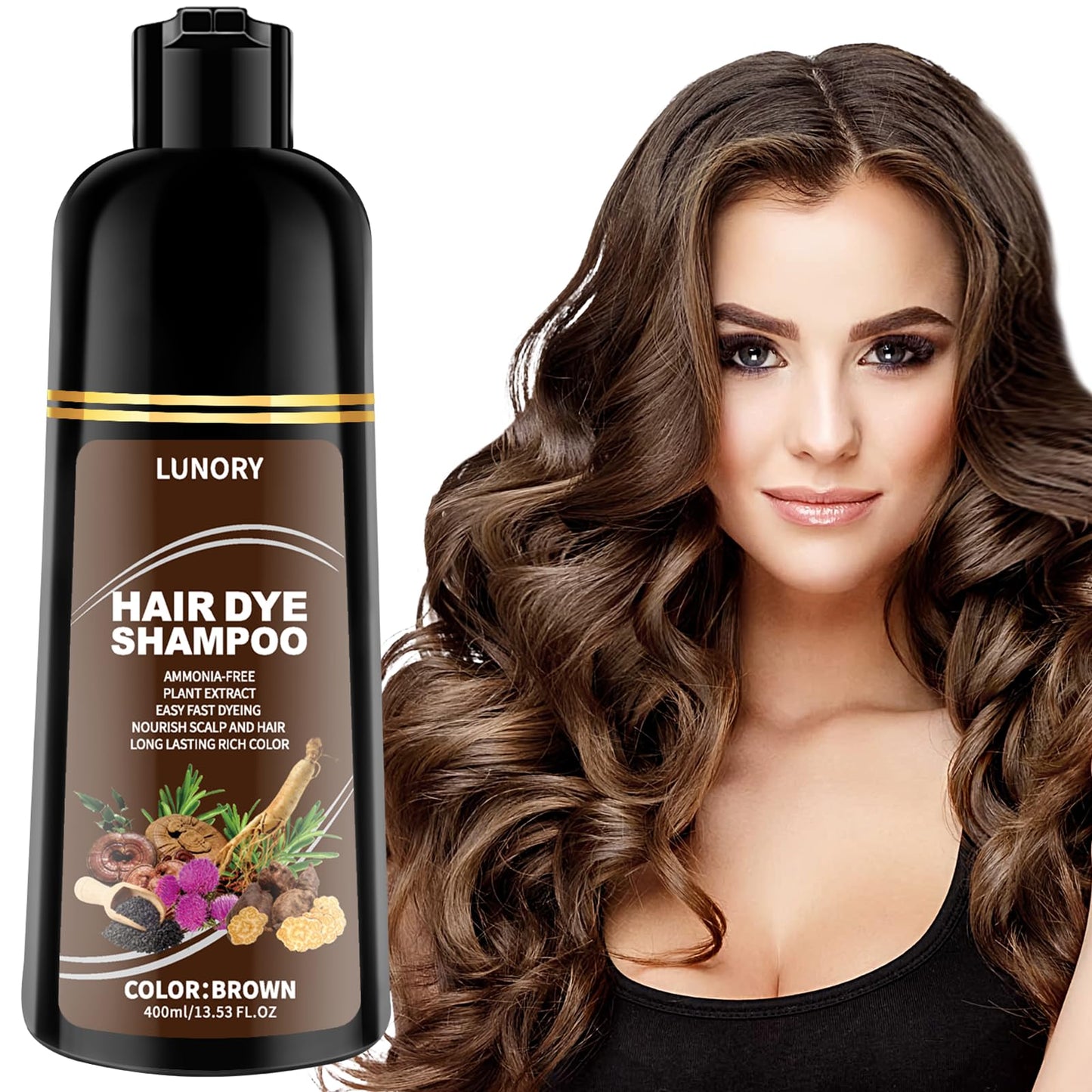 Lunory Brown Hair Dye Shampoo for 100% Gray Coverage - 3 IN 1 Hair Color Shampoo with Argan Oil & Ginseng, Ammonia & Paraben Free, Long Lasting Beauty and Personal Care Lunory Default Title