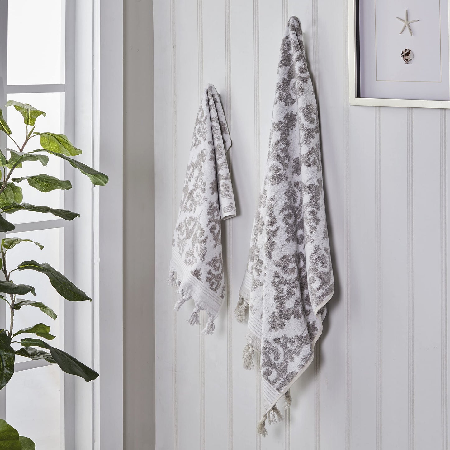 SKL Home Mirage Fringe 100% Turkish Cotton Hand Towel (2-Pack), Taupe , 16x26 in