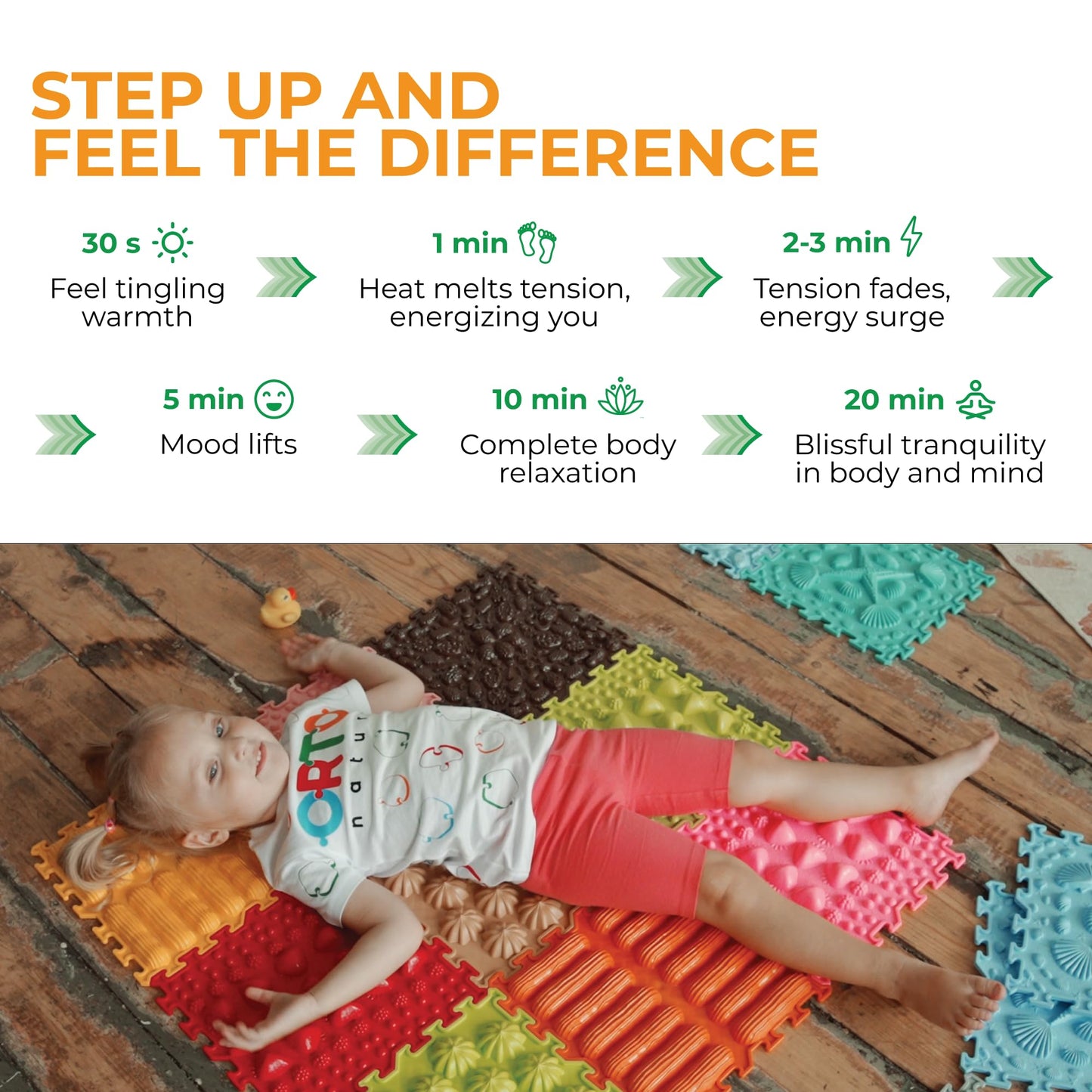 ORTO NATURE Massage Puzzle Floor Mats – Orthopedic Sensory Play Mat for Kids, Interlocking Tiles, Children’s Game Mat Set (Morning Miracle)