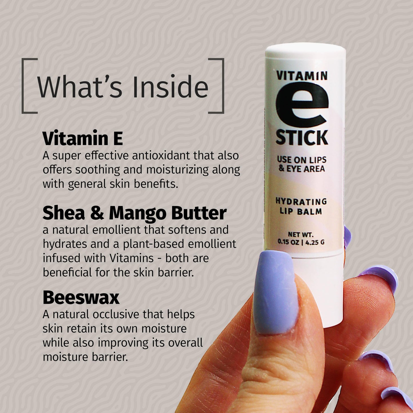 Reviva Labs Vitamin E Stick - Hydrating Lip Balm for Chapped Lips & Under Eye Care - Moisturizing with Beeswax, Shea Butter & Allantoin - Vitamin E