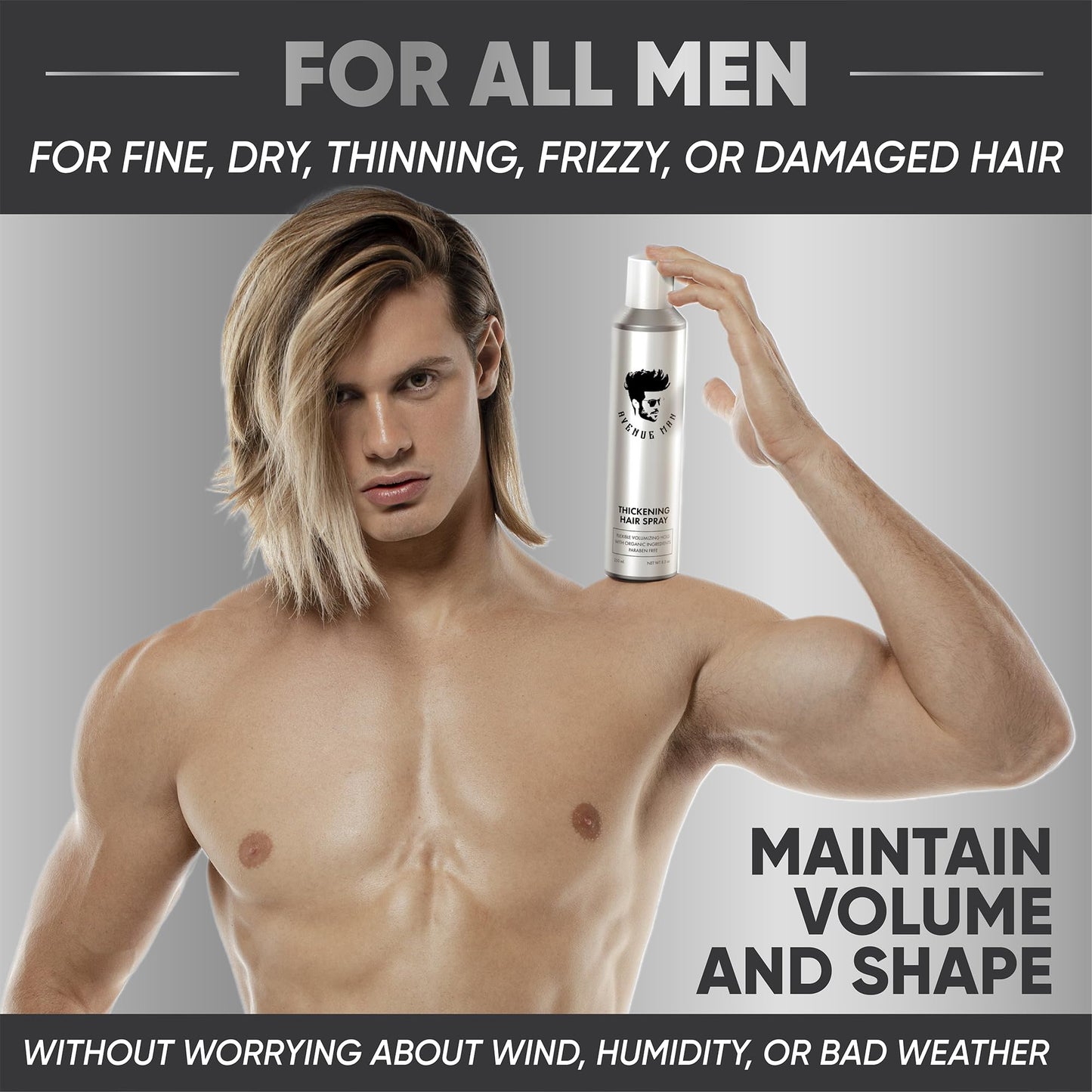 Avenue Man Hair Thickening Spray for Men - Professional Volumizing & Strong Hold Texturizing Spray for Men - Humidity Resistant & Easy Rinse Formula