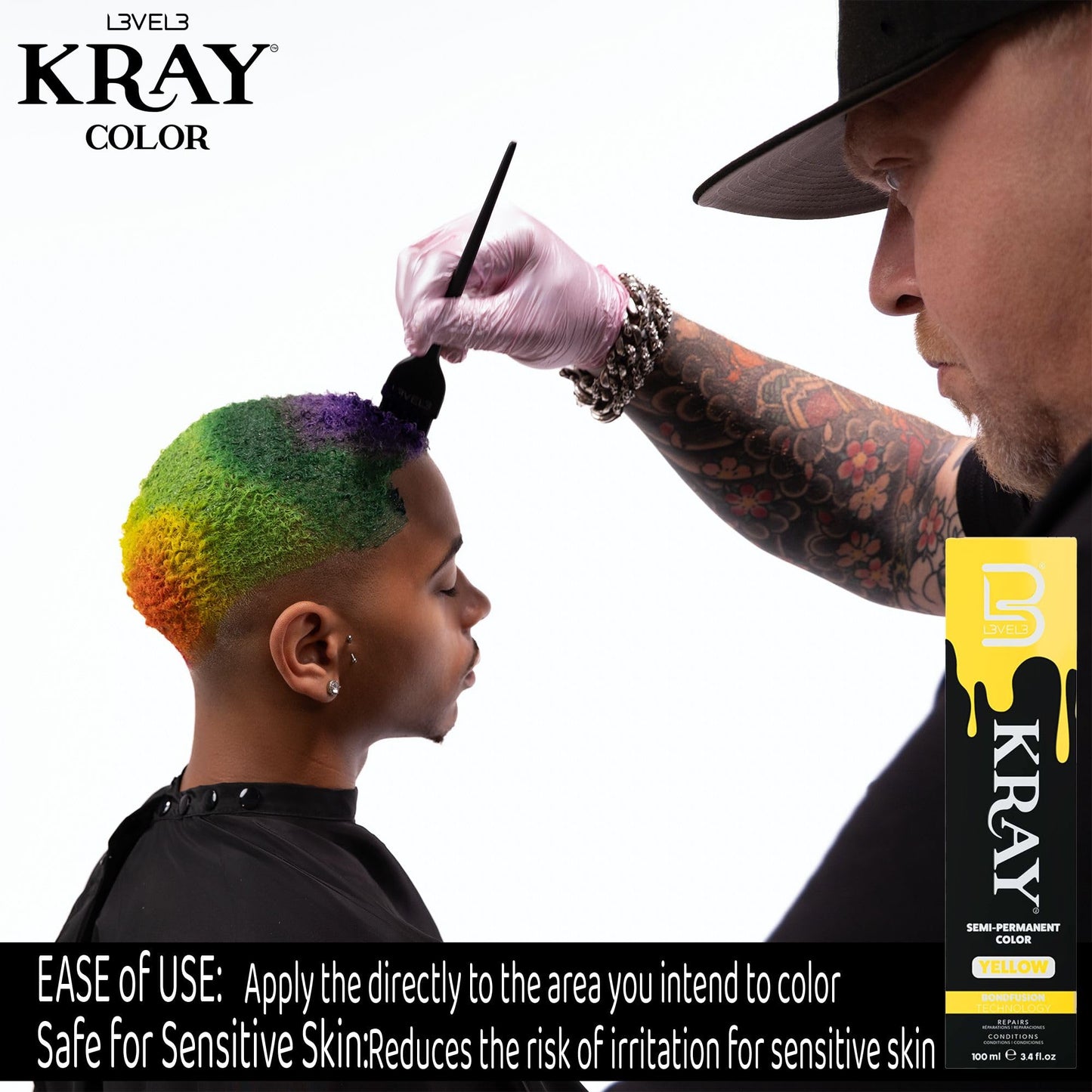 L3 Kray Semi Permanent Hair Color - Semi Permanent Hair Dye with Aloe Vera - Yellow