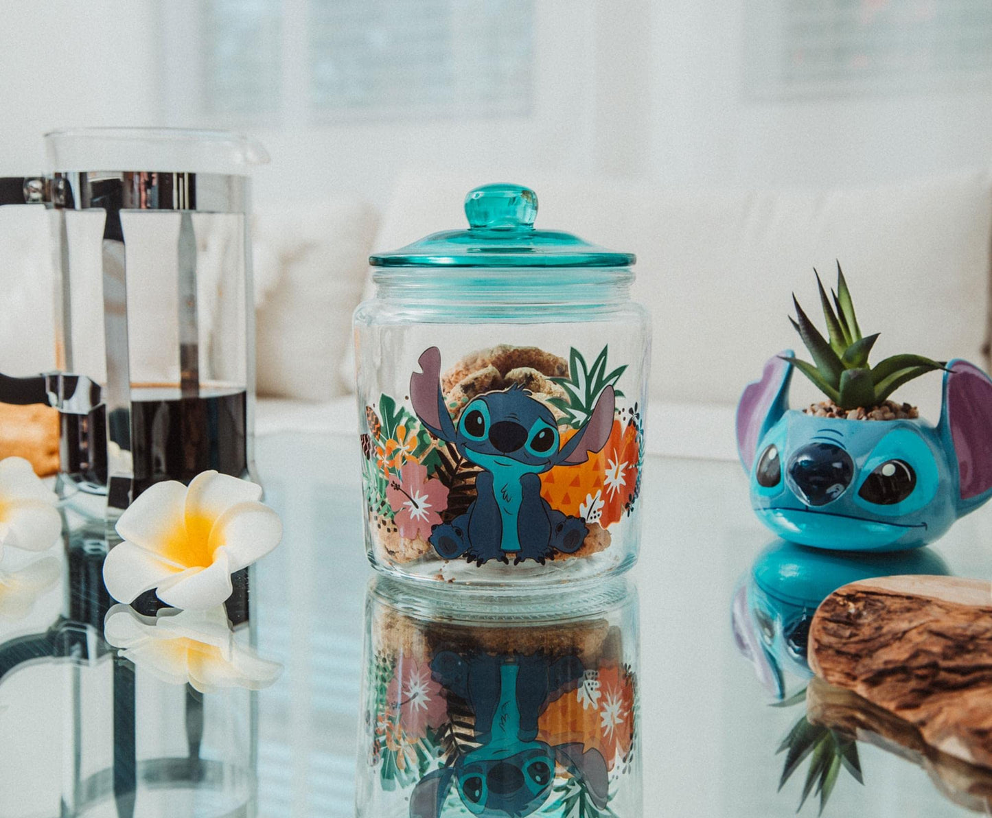 Silver Buffalo Disney Lilo & Stitch Tropical Glass Cookie Snack Candy Jar With Lid (Small)