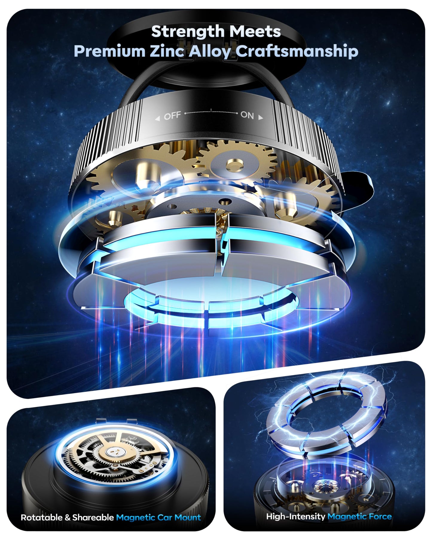 Vacuum Magnetic Phone Holder for Car,2800gf Strong Magnetic Phone Mount,360° Adjustable & Reinforced Suction Cup for Dashboard/Mirror,Car Phone…