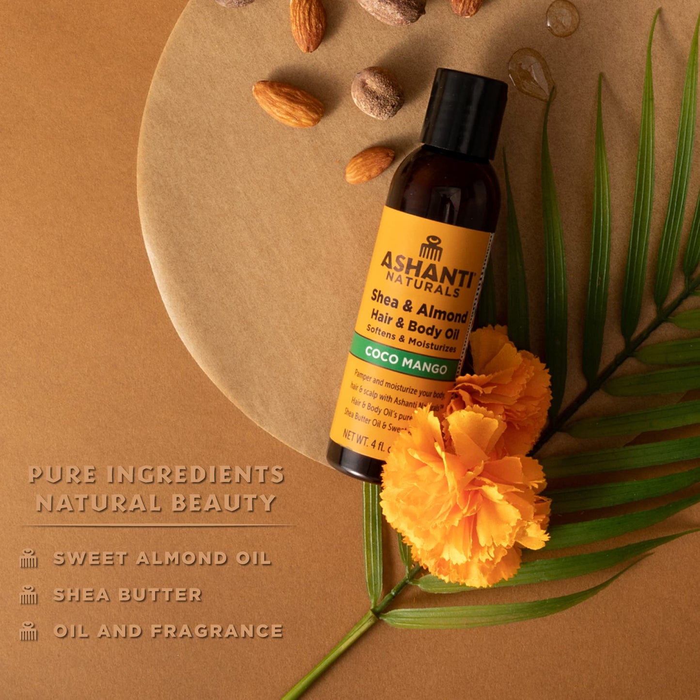Ashanti Naturals Shea and Sweet Almond Oil for Hair and Body| Moisturizing Pure Body Oil for Dry Skin, Scalp and Hair [Fragrance: Coco Mango, 4 oz]