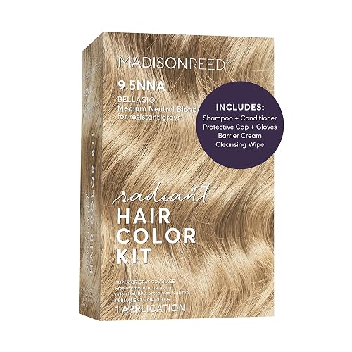 Madison Reed Radiant Hair Color Kit - 9.5NNA Medium Neutral Blonde (Bellagio Blonde), Permanent Hair Dye for Resistant Grays, 100% Gray Coverage |