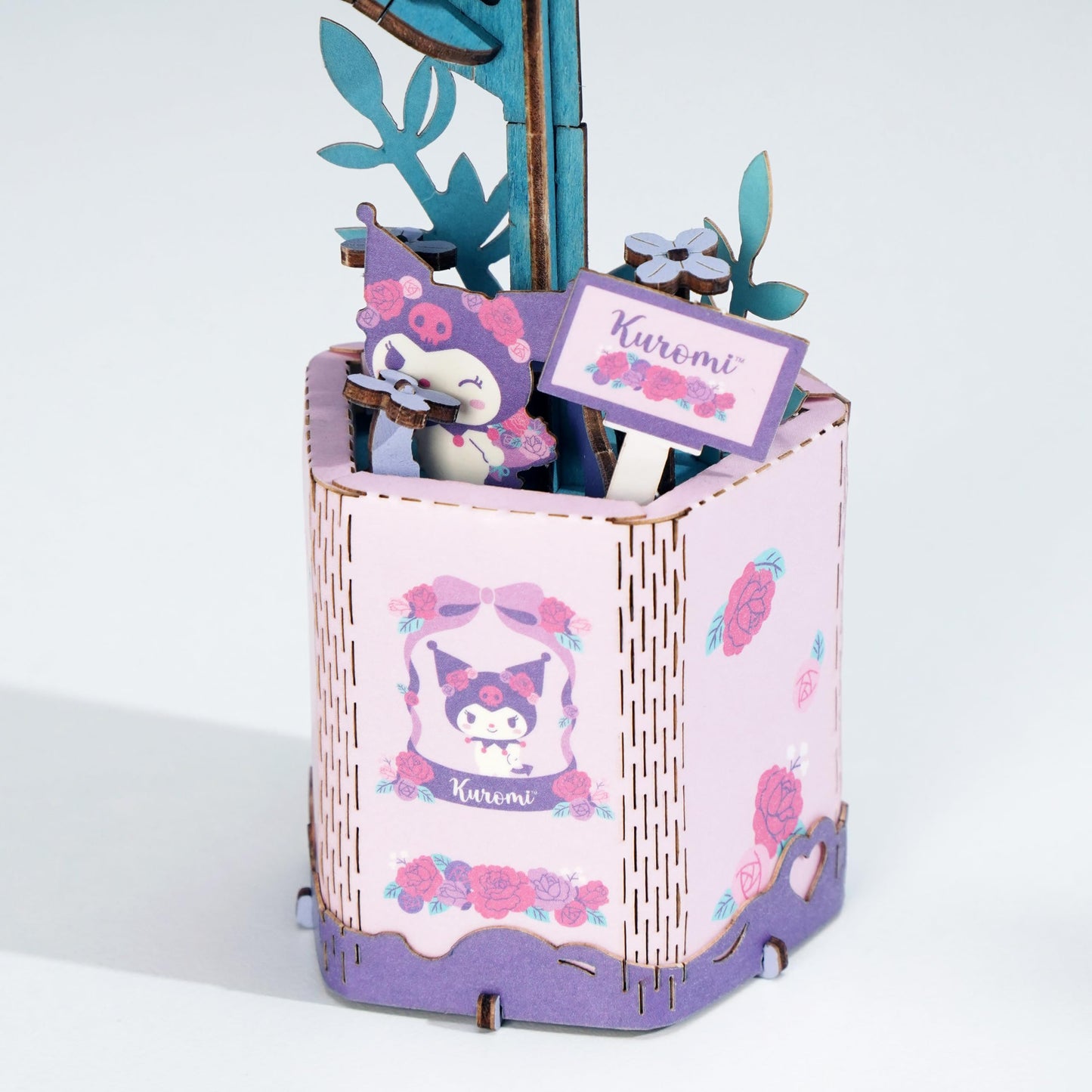 Hands Craft Lilac Hello Kitty & Kuromi 3D Wooden Puzzle Kit – DIY Flower Model, Arts & Crafts Hobby Set for Kids & Adults, Fun Gift