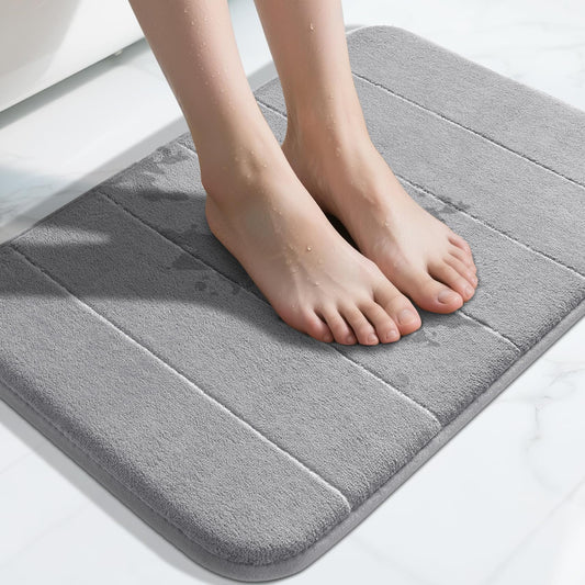 Yimobra Memory Foam Bath Mat, Super Soft & Absorbent, Non-Slip, Quick Dry, Machine Washable Rug for Bathroom, Tub & Shower, 24x17 in, Gray