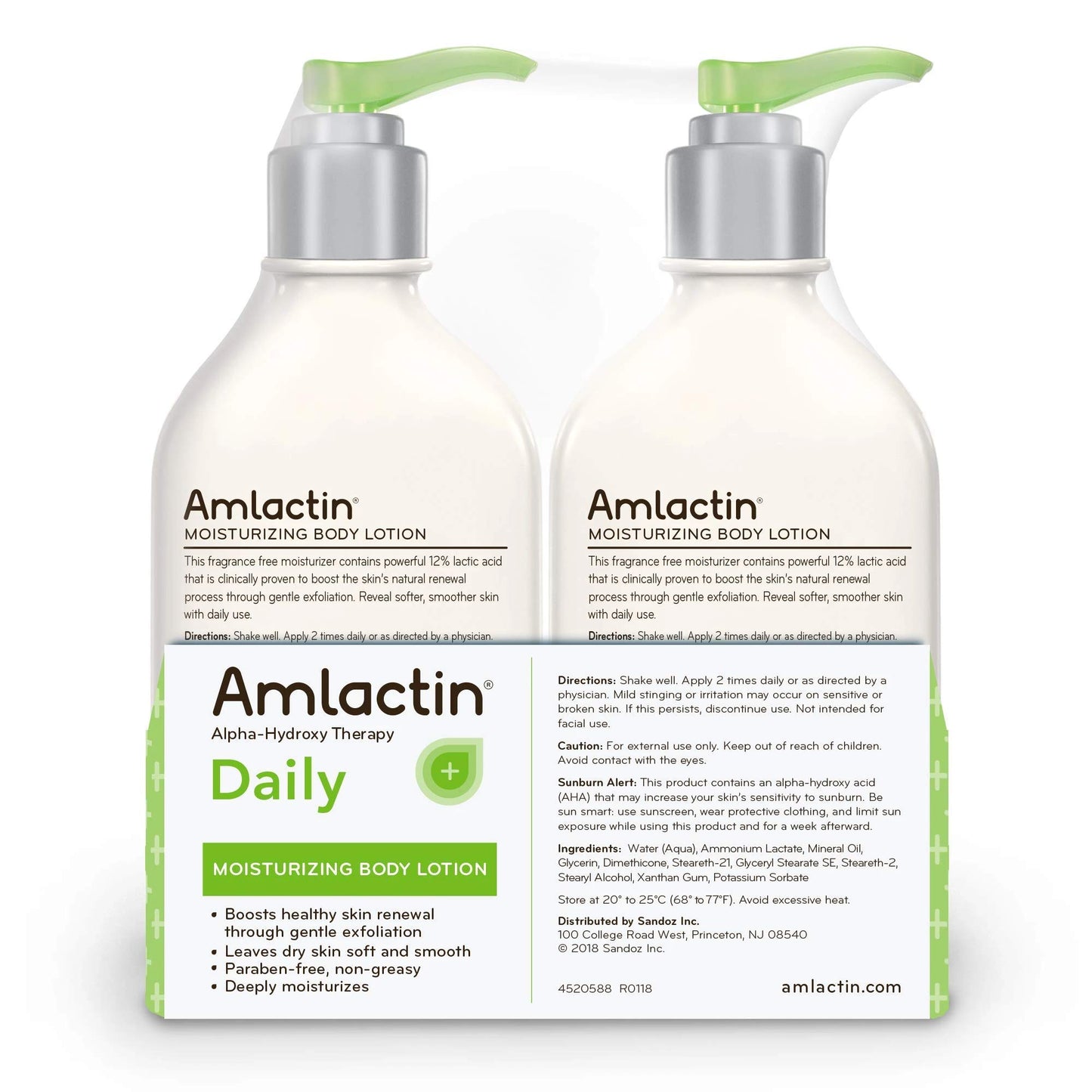 AmLactin Daily Moisturizing Lotion for Dry Skin, 7.9 oz Pump Bottles (Twin Pack), 2-in-1 Moisturizer Body Lotion with 12% Lactic Acid