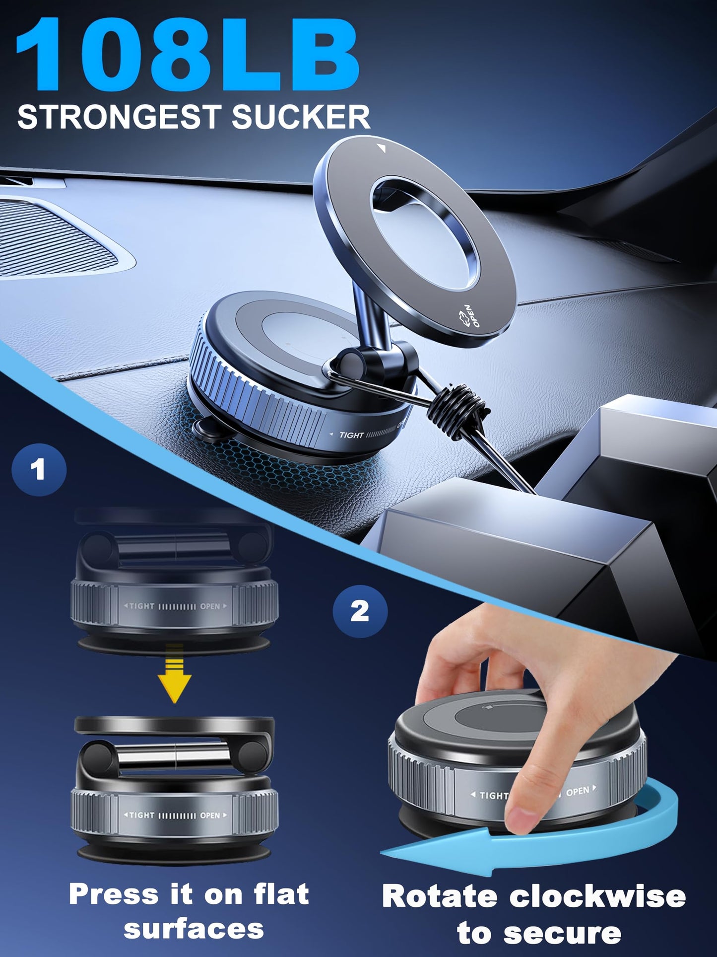 snanlen Upgraded 360° Nano Gel Vacuum Magnetic Phone Holder, Car Phone Holder for Magsafe[108+LBS Strongest Suction & 3000gf Strongest Magnetic]…