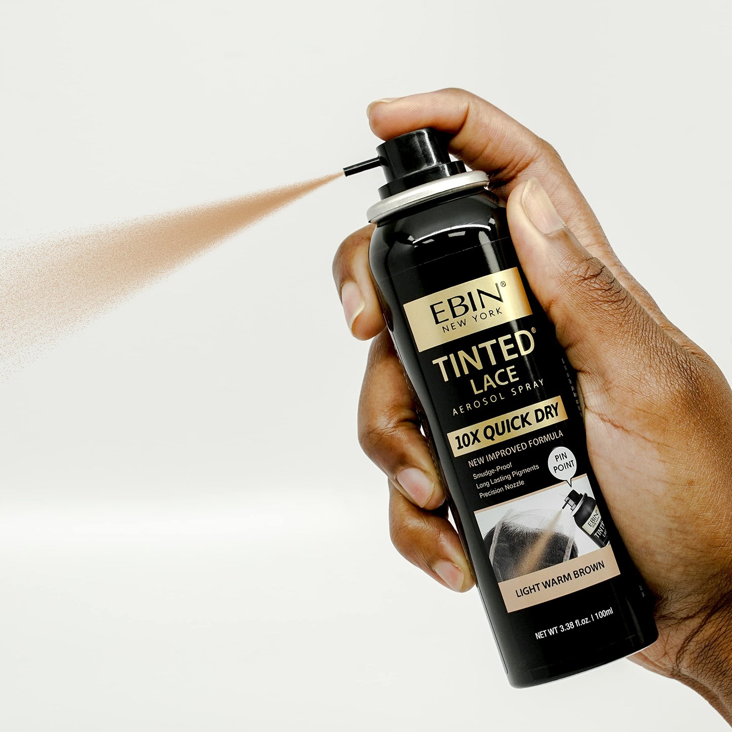 EBIN NEW YORK Tinted Lace Spray 3.38oz/ 100ml - Light Warm Brown | Quick Drying, Water Resistant, No Residue, Even Application, Matching Skin Tone