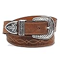ARIAT Women's Center Stitch Leather Tapered Belt with Removable Antiqued Silver Buckle (Brown, Size 34)