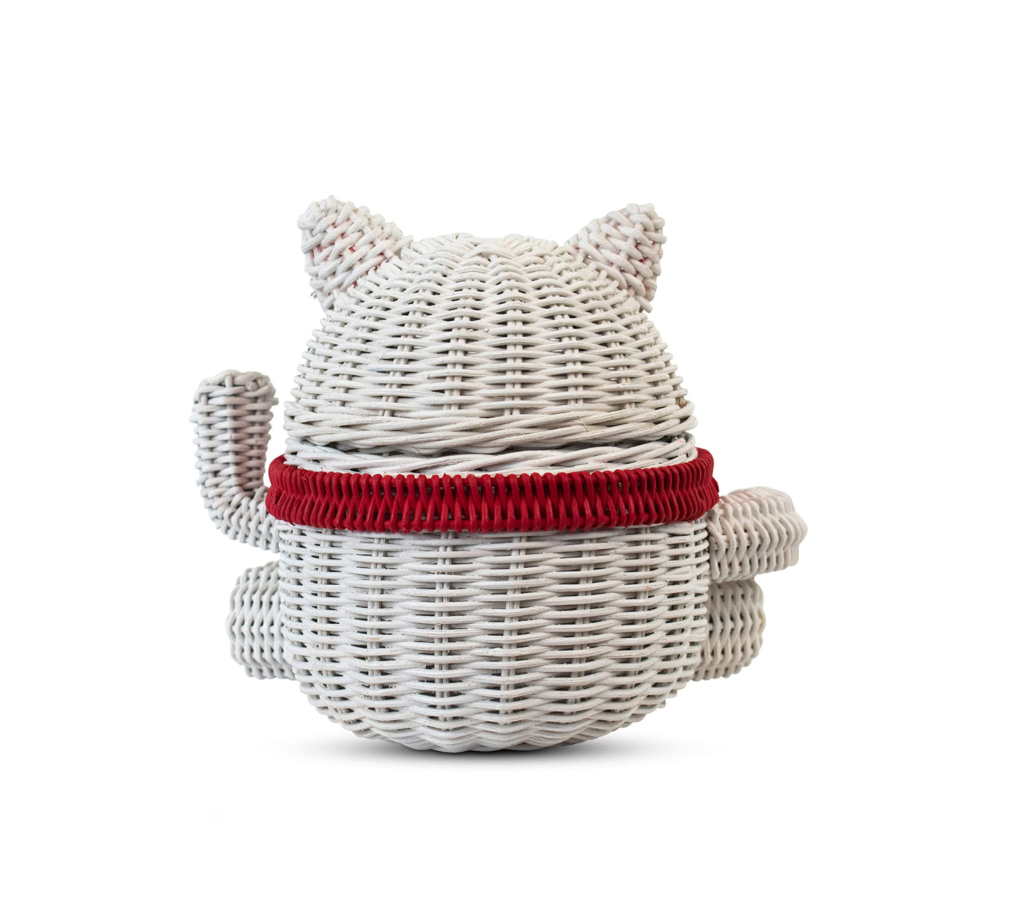 G6 Collection Lucky Cat Rattan Storage Basket With Lid Decorative Bin Home Decor Hand Woven Shelf Organizer Cute Handmade Handcrafted Nursery Gift…