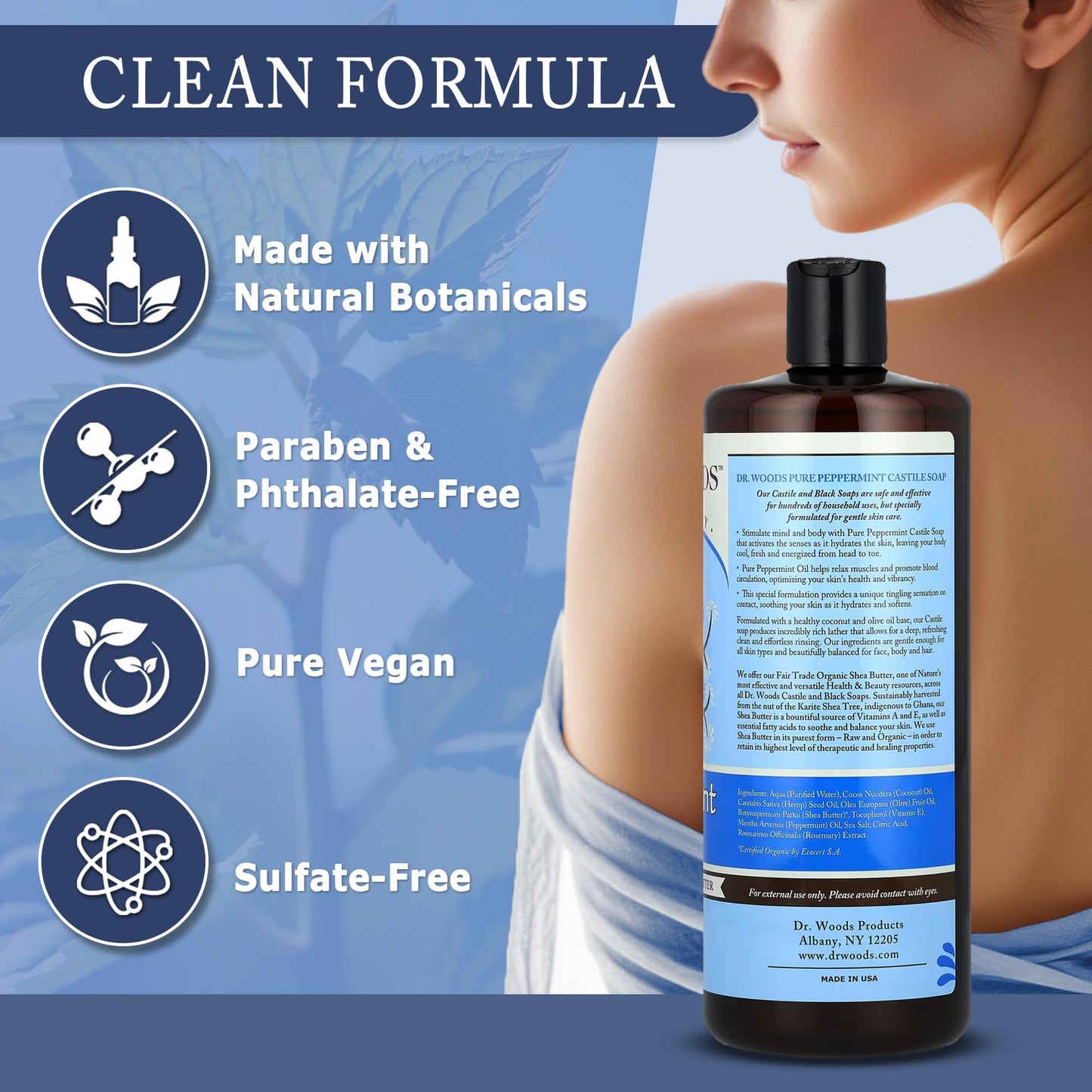 Dr. Woods Peppermint Liquid Castile Soap- Castile Soap with Pure Peppermint Oil, Body Wash for Men and Women, Organic Shea Butter, Natural Cleaner Beauty & Personal Care Dr. Woods