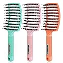 EKONAER 3 Pack Vented Quick Drying Massage Blow Detangler Brush,Boar Bristle Hair Brush Set-Curved,Detangling Hair Brush for Women Long,Thick, Thin
