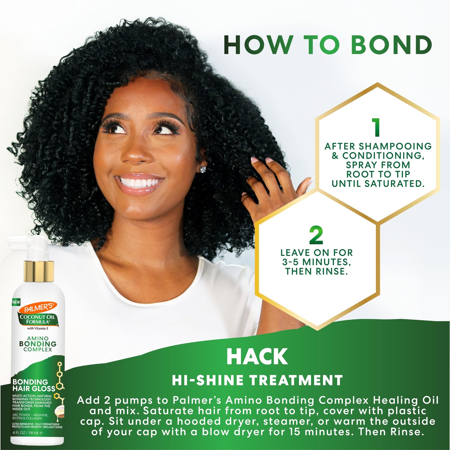 Palmer's Amino Bonding Complex Hair Gloss, Hair Shine Spray with Coconut Oil & Vitamin E, Hydrating, Heat Protectant, Anti Frizz, Adds Shine